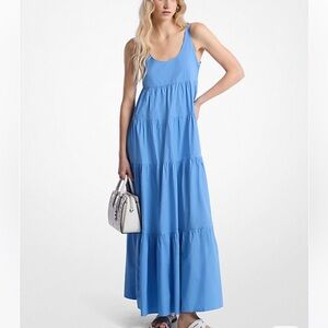 MICHAEL Michael Kors Blue Small Tiered Stretch Cotton Maxi Dress Flawed with Tag